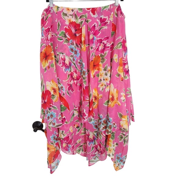 Ralph Lauren Dresses & Skirts - Ralph Lauren Womens Midi Skirt Vtg Silk Pink Floral Peasant Y2K 90s Fairy Sz 20W